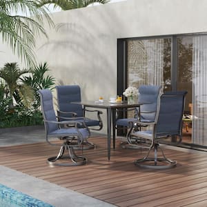 Outdoor Metal Dining Armchairs (Set of 4) in Blue-Gentle Rocking Motion and 360° Swivel Bliss