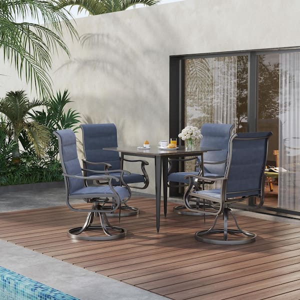 Outdoor Metal Dining Armchairs (Set of 4) in Blue-Gentle Rocking Motion and 360° Swivel Bliss