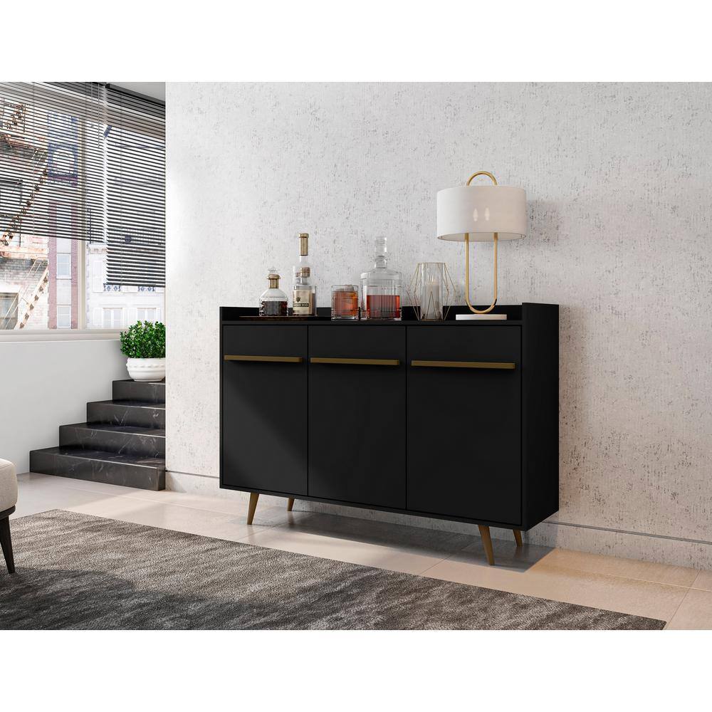 Bradley Black Wood Mid-Century Modern Buffet Stand with Splayed Legs