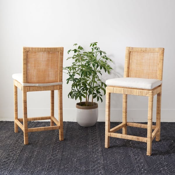 Tojo 38.6 in. H White/Natural Wood Bar Stool