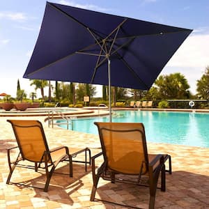 6.5 ft. x 10 ft. Rectangular Market Patio Umbrella with Tilt, Crank and 6 Sturdy Ribs for Deck Lawn Pool in Navy Blue