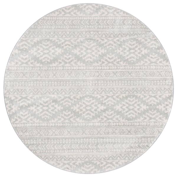 Tulum 10 x 10 Light Gray/Ivory Tribal Round Rug