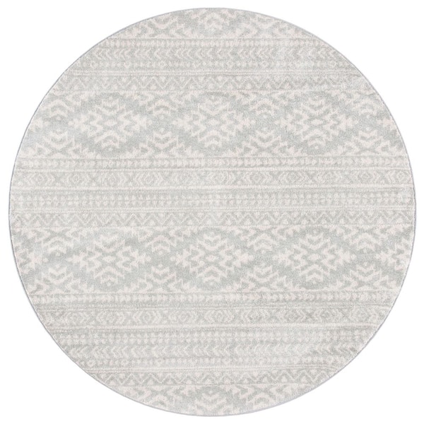 Tulum 12 x 12 Light Gray/Ivory Tribal Round Rug