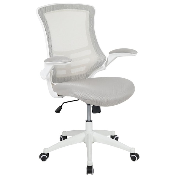 Carnegy Avenue Kelista Mid-Back Mesh Swivel Ergonomic Task Office Chair in Light Gray/White Frame with Flip-Up Arms