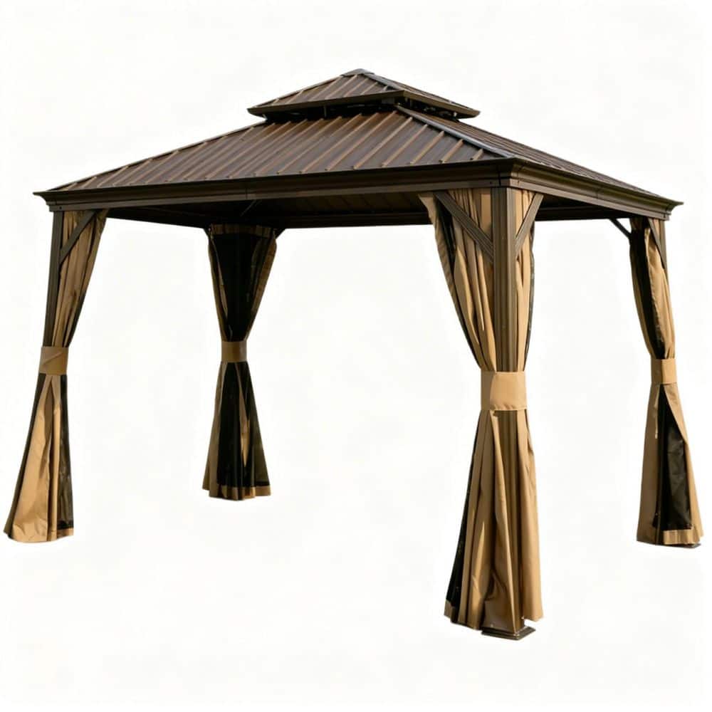 13 ft. x 13 ft. Brown Ventilated Double Roof Hardtop Galvanized Steel Gazebo price history on PriceWatchPro