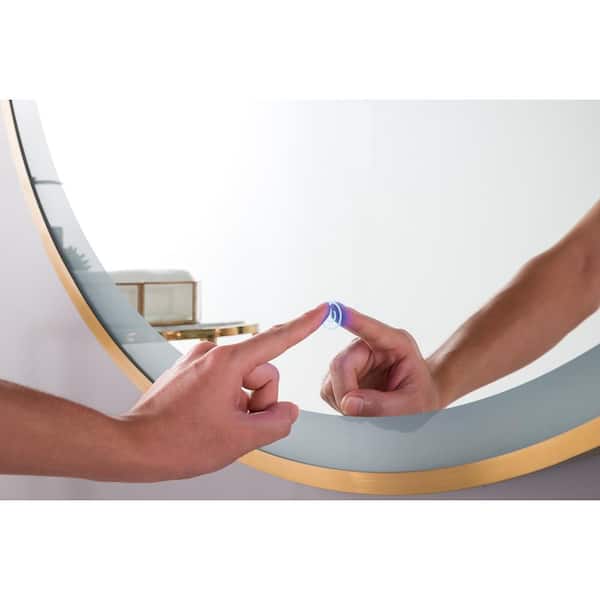 Radiance 35.5 in. W x 35.5 H Round Framed LED Wall Mirror in Brushed Gold