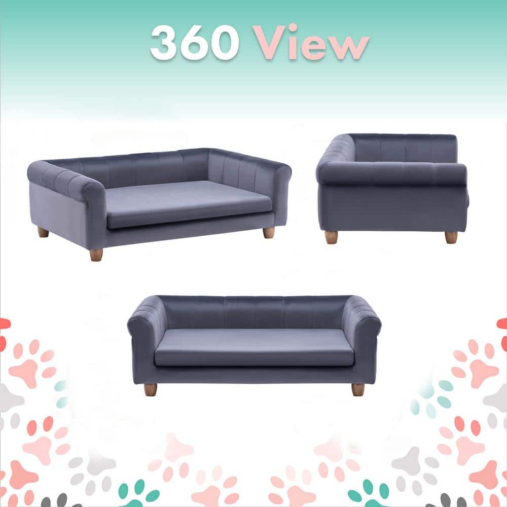 Elegant Gray Faux-Velvet Elevated Dog Bed with Wood Legs