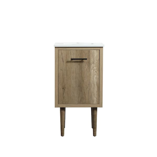 Unbranded Simply Living 18 in. W x 19 in. D x 33.5 in. H Bath Vanity in Natural Oak with Ivory White Engineered Marble Top