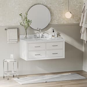 Hutton 42.25 in. W x 22 in. D x 19.6 in. H Single Sink Freestanding Bath Vanity in White with Carrara White Quartz Top