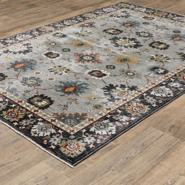 Elanor Blue/Multi 10 ft. x 13 ft. Traditional Floral Oriental Polyester Fringe-Edge Indoor Area Rug