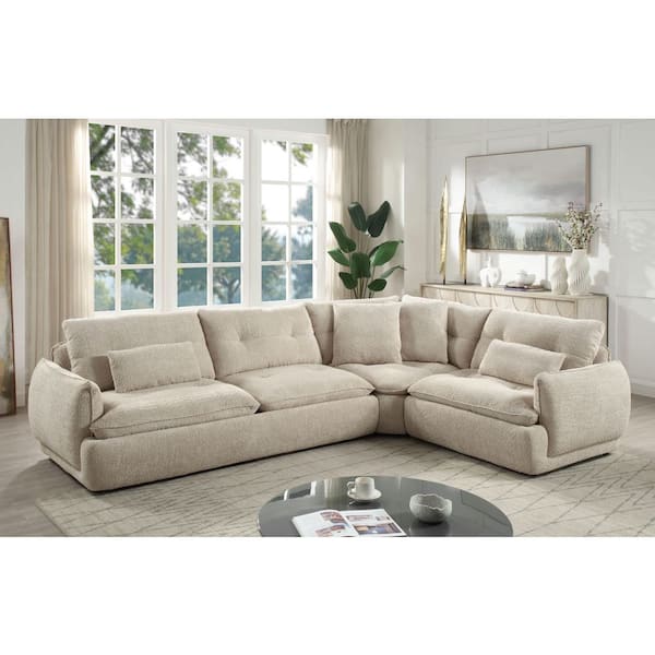 Jonina 127 in. 3-piece Fabric Rectangular Sectional Sofa in Beige Chenille