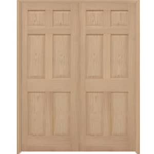 48 in. x 80 in. Universal 6-Panel Solid Unfinished Red Oak Wood Double Prehung Interior French Door with Nickel Hinges