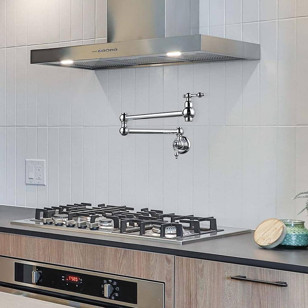 Chrome Wall-Mount Pot Filler Faucet with Dual Swing Arms