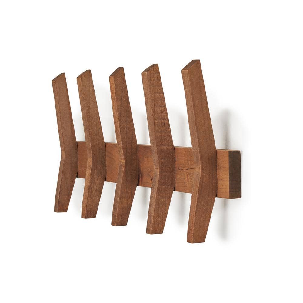 Walnut Mid-Century Coat Rack with 5 Wooden Hooks