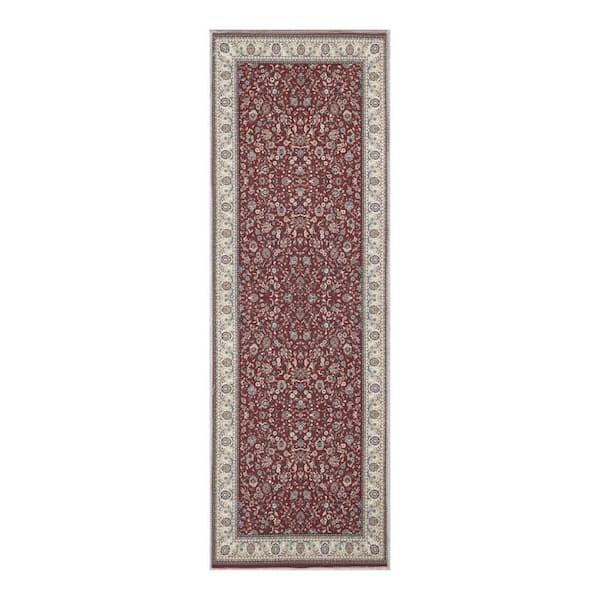 Ottomanson Non-Shedding Washable Wrinkle-Free Cotton Flatweave Floral 2 x 5 Living Room Runner Rug 20 in. x 59 in., Brick Red