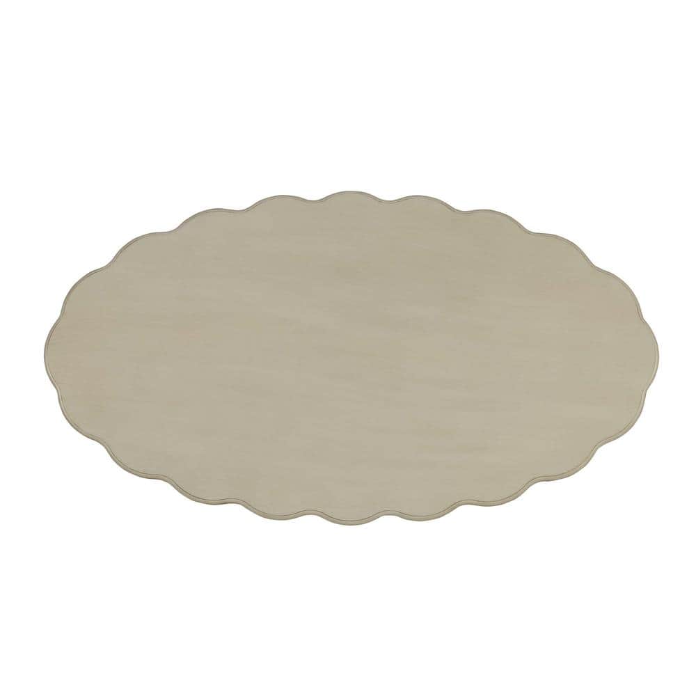 Fordon Antique White Oval Wood Coffee Table with Bottom Shelf