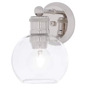 Hansford Collection 1-Light Polished Nickel Clear Glass Coastal Farmhouse Bathroom Vanity Wall Light
