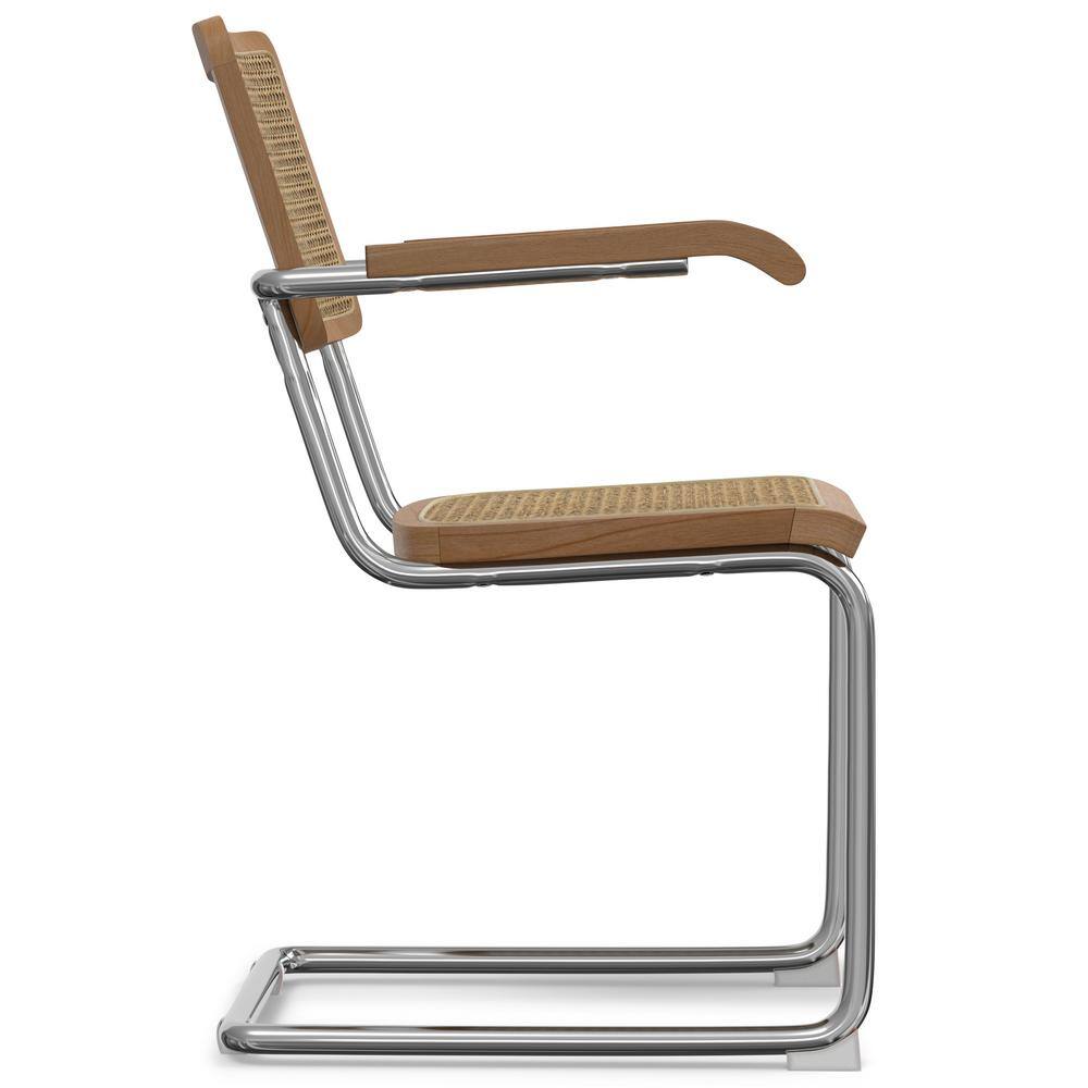 Natural Brown Rattan and Cane Arm Chair with Chrome Legs
