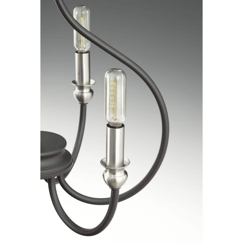 Graphite and Nickel 6-Light Steel Chandelier with Candle Accents