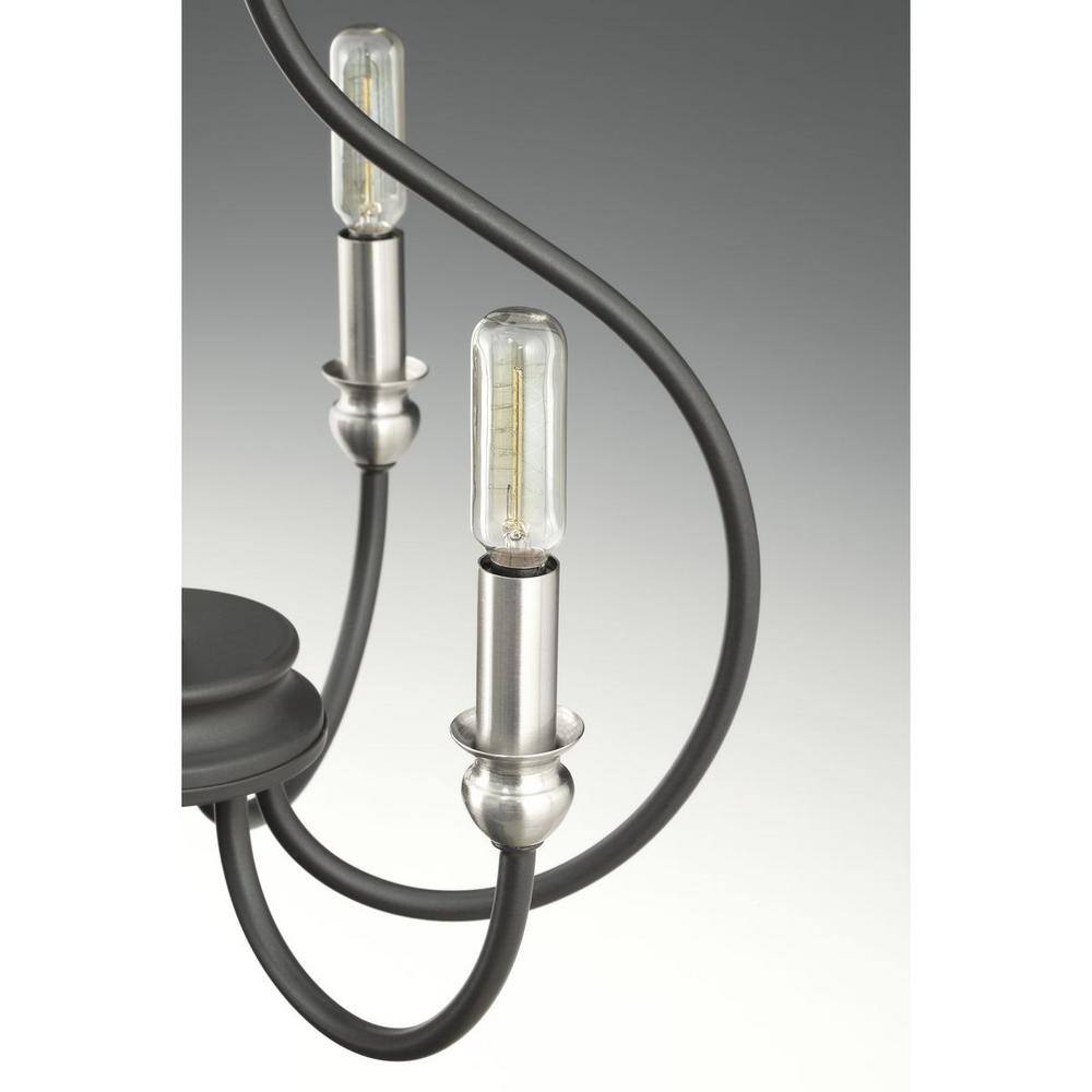Graphite and Nickel 6-Light Steel Chandelier with Candle Accents