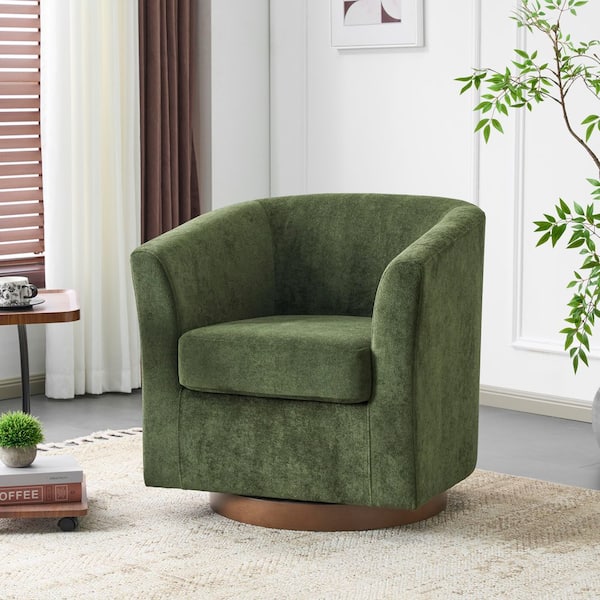 Wilmot Modern 360° Swivel Barrel Chair Olive Green Upholstered Velvet Accent Arm Chair