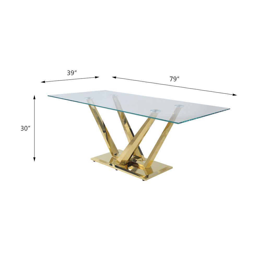 Contemporary Rectangular Clear Glass and Gold Dining Table