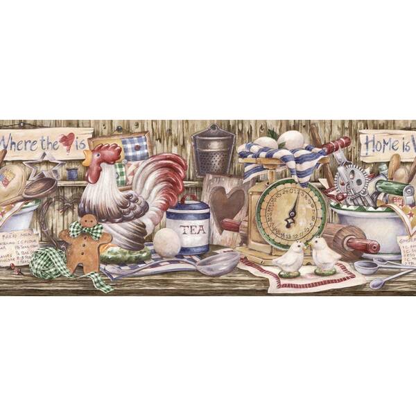 The Wallpaper Company 8.8 in. x 15 ft. Blue Country Kitchen Shelf Border-DISCONTINUED
