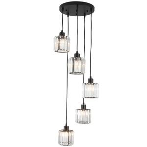 5-Light Black Dimmable Cylinder Cluster Pendant Lighting Fixture for Kitchen Island with No Bulbs Included