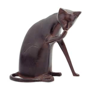 Playful Metal Coy Siamese Cat Garden Figurine, 8.5 in. Tall Dark Bronze Painted Finish