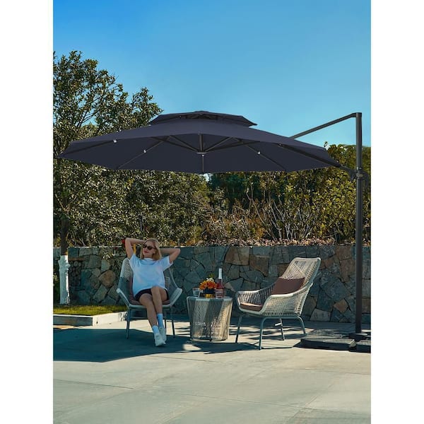 12 ft. Aluminum 360-Degree Rotation Cantilever Patio Umbrella with Cover in Navy