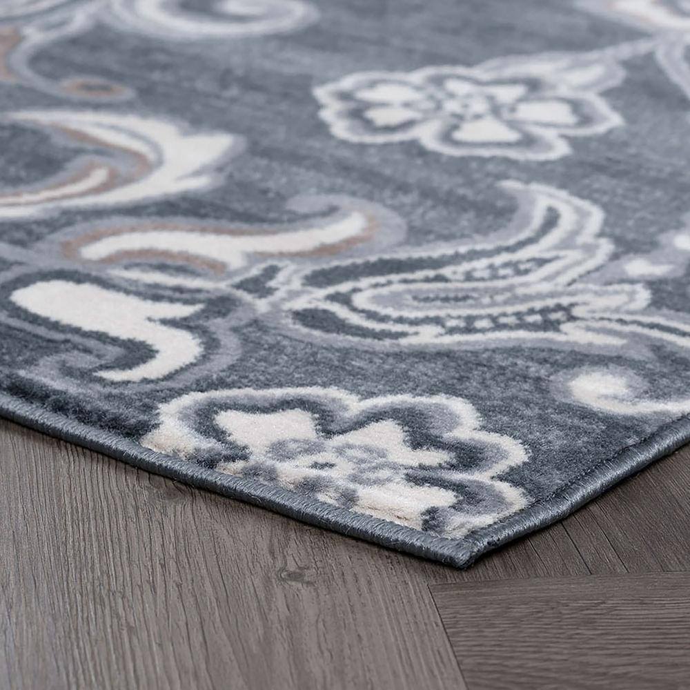 Madison Dark Gray Floral Synthetic Kids Area Rug 2' x 3'