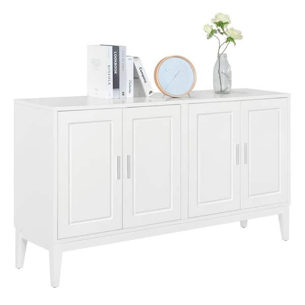 White Wood 60.00 in. Sideboard,Storage Cabinet with Door Shelf and 2-Large Cabinets with Adjustable Shelf