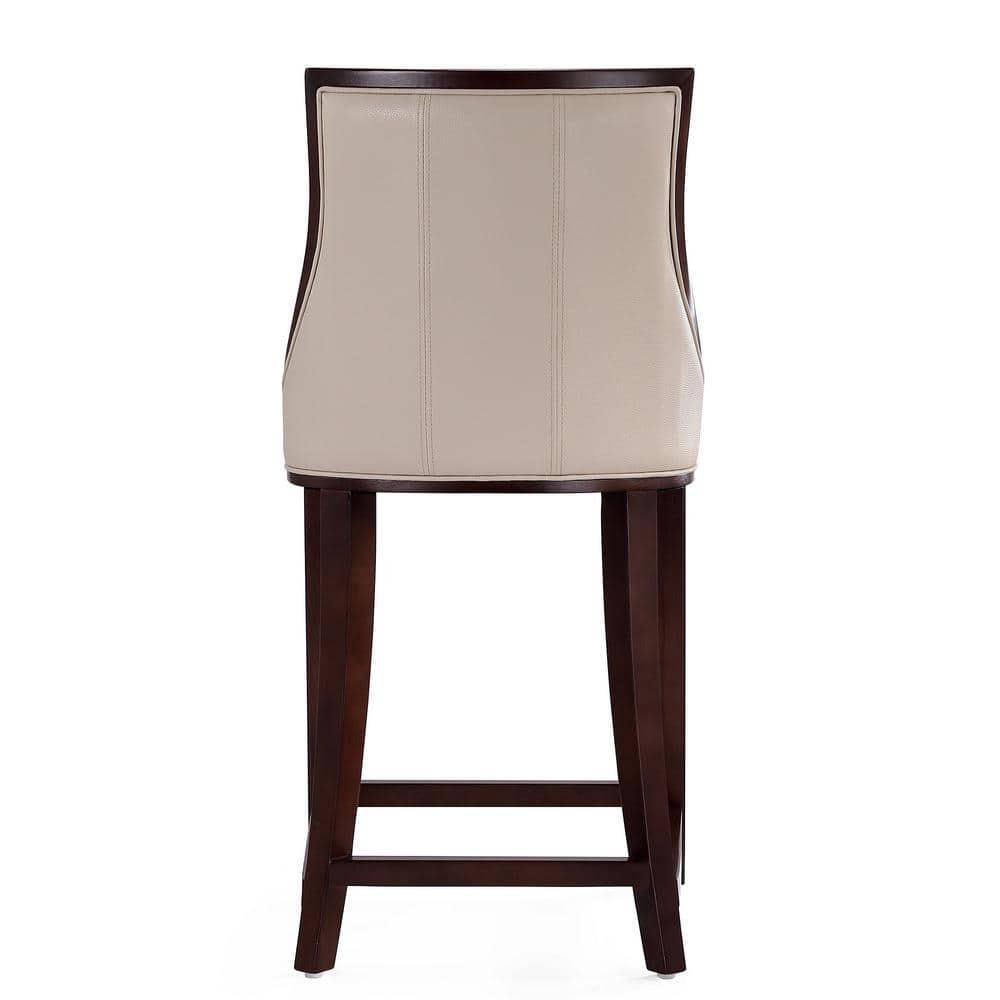 Cream Faux Leather and Dark Walnut Wood Counter Stools, Set of 3