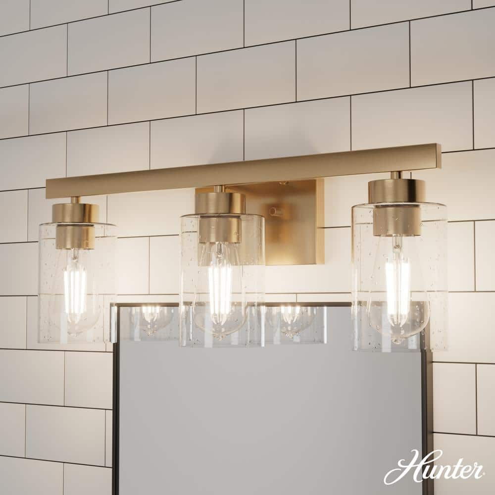 Hunter Hartland 13 in. 3-Light Alturas Gold Vanity Light with Clear ...