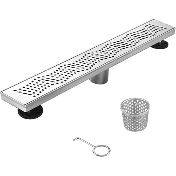Elegante Drain Collection 24 in. Linear Stainless Steel Shower Drain - Wave Pattern