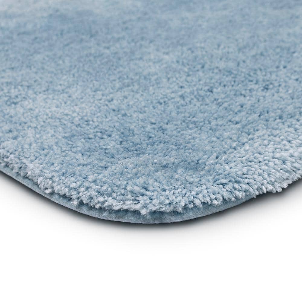 Sky Blue Plush Polyester Bath Rug with Non-Slip Backing, 24" x 40"