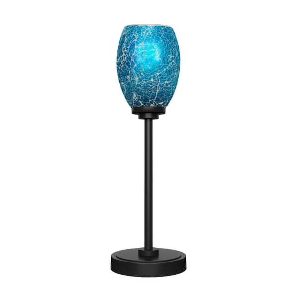 Unbranded Quincy 17.75 in. Matte Black Accent Lamp with Turquoise Fusion Glass Shade