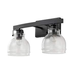 Liam 16.5 in. 2-Light Black Bathroom Vanity Light with Clear Glass Shade