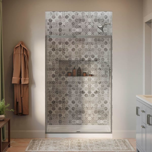 KOHLER Setra 45-48 in. W x 71 in. H Frameless Sliding Shower Door in Brushed Nickel with 1/4 in. Thick Crystal Clear Glass