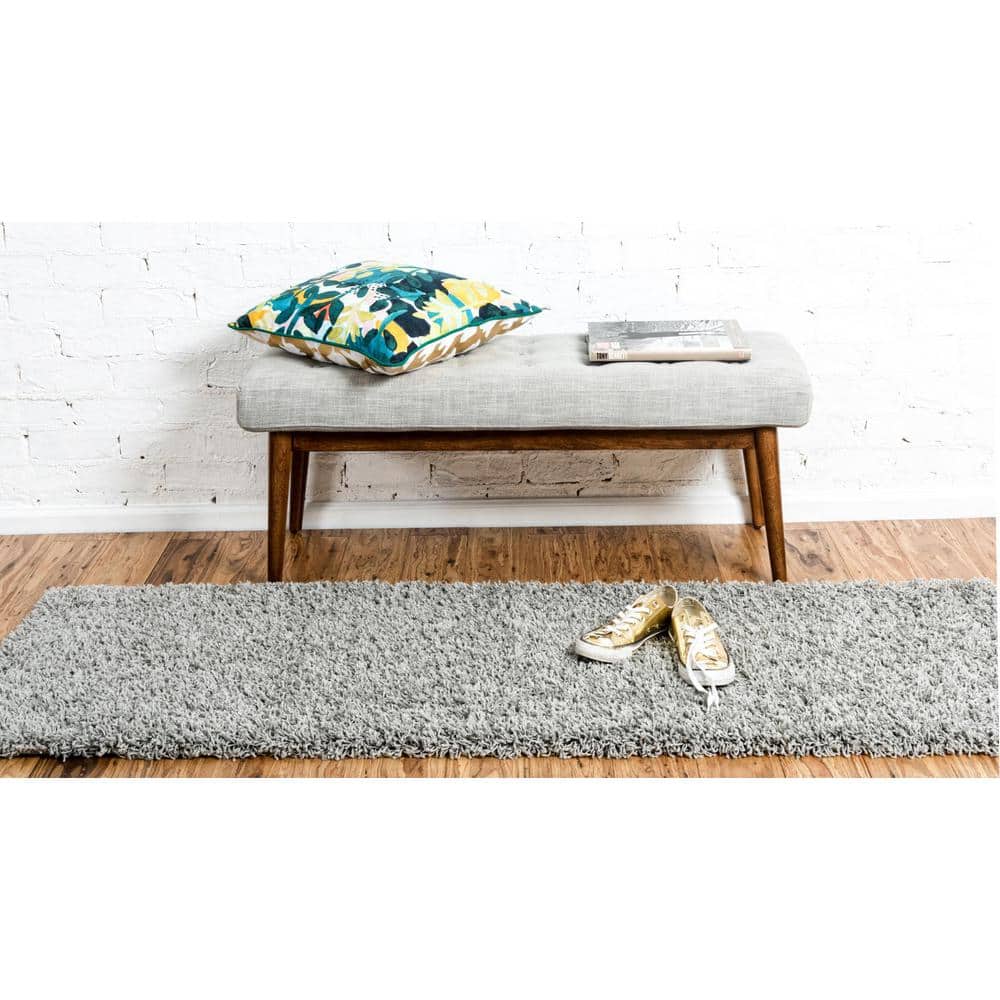 Cloud Gray Easy-Care Synthetic Shag Runner Rug for Kids