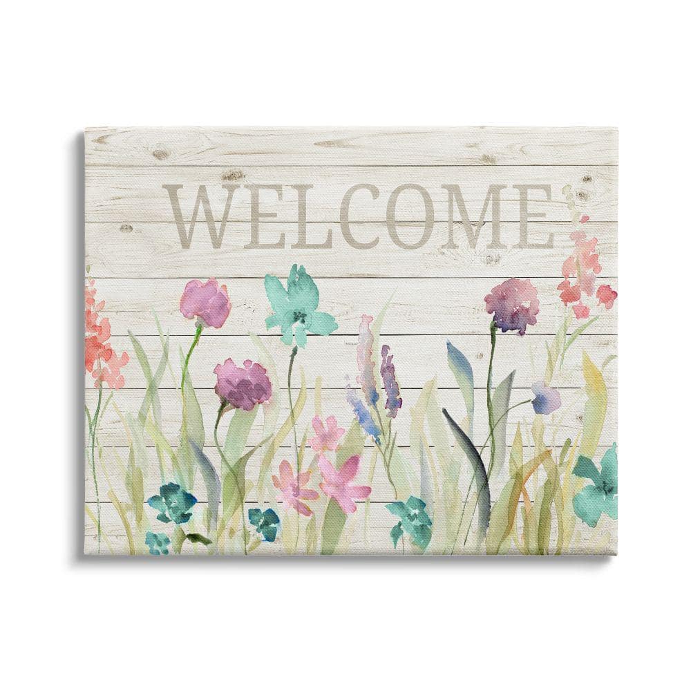 Stupell Industries Welcome Sign Spring Wildflower Meadow Rustic Pattern by Lanie Loreth Unframed Print Nature Wall Art 30 in. x 40 in., Beige -  ai-865_cn_30x40