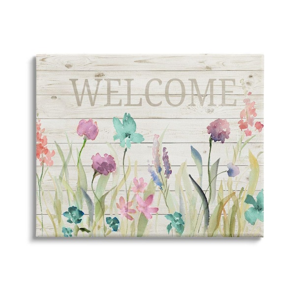 Stupell Industries Welcome Sign Spring Wildflower Meadow Rustic Pattern by Lanie Loreth Unframed Print Nature Wall Art 36 in. x 48 in.