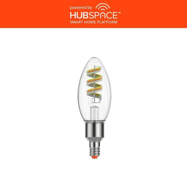 40-Watts Equivalent Smart B11 E12 Clear Color Changing CEC LED Light Bulb with Voice Control 1-Bulb Powered by Hubspace