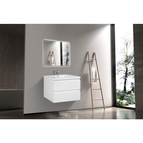 36 in. W Single Sink Wall-Mounted Glossy White Bath Vanity With White Resin Top Unassembled