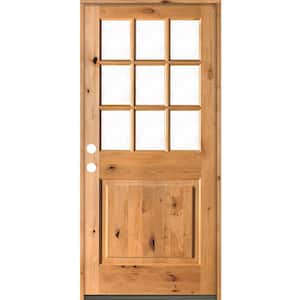 36 in. x 80 in. Rustic Knotty Alder Clear Low-E Glass 9-Lite Clear Stain Right Hand Inswing Single Prehung Front Door