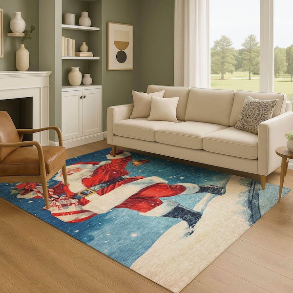 Mayfield Premium Machine Washable Abstract AMF1807 Blue 3 ft. x 5 ft. Area Rug