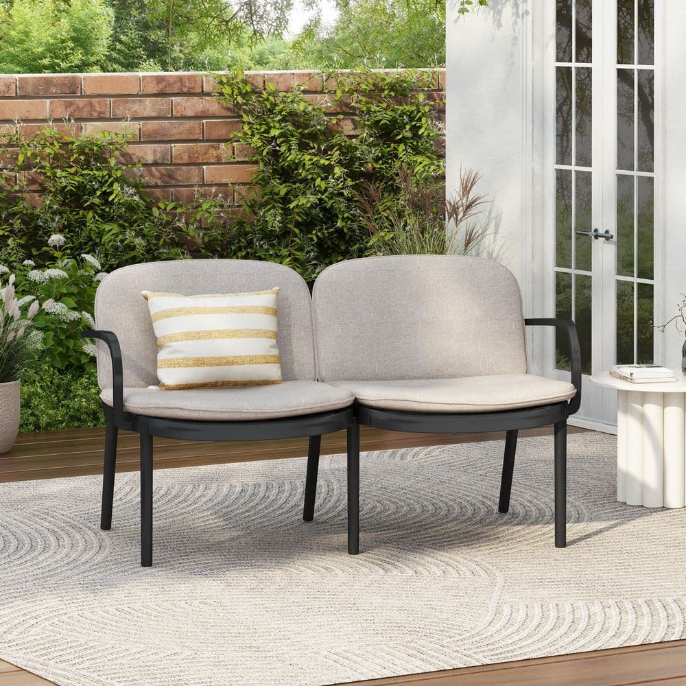 Luna Modern Patio Black Polypropylene Plastic Frame Outdoor Loveseat with Beige Cushions price history on PriceWatchPro