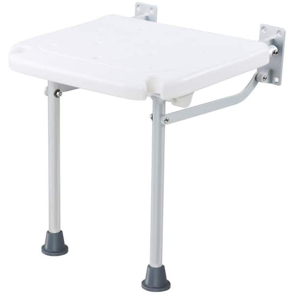 Folding PE Shower Seat 15.7 in. x 14.8 in. Wall Mounted Fold Up Shower Bench with 500 lbs. Capacity, White, Polyethylene