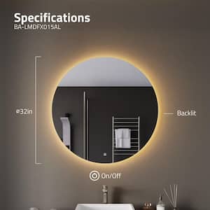 32-in. W x 32 in. H Large Round Frameless Wall Mounted LED Back Lighting Bathroom Vanity Mirror with Defogger