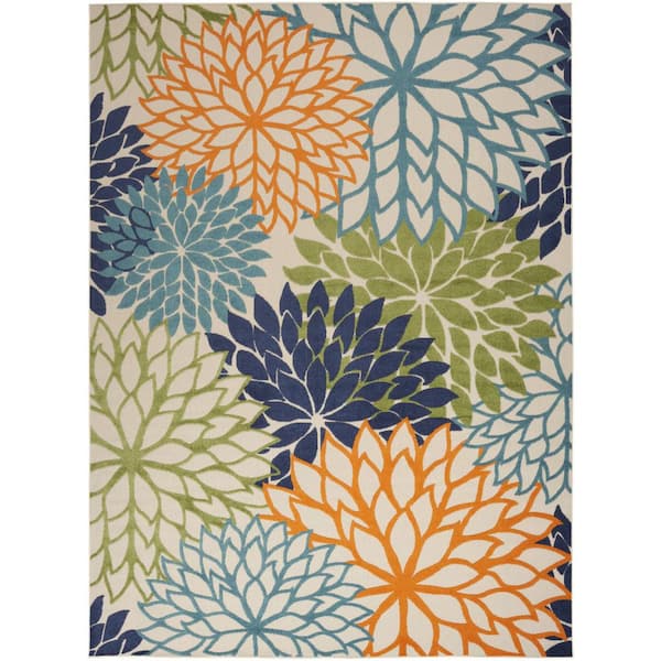 Blue, Green 10 ft. x 14 ft. Woven Abstract Polyester Rectangle Indoor/Outdoor Area Rug